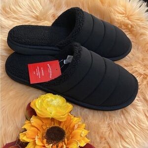 Men’s Black Quilted Puffer Slide Slippers Sz LG NEW